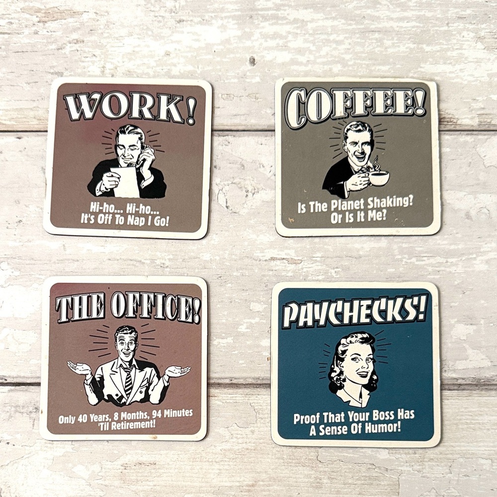 Funny Work Magnets Set of 4 Bundle Lot Meme Style Magnet Set Coffee Office Work